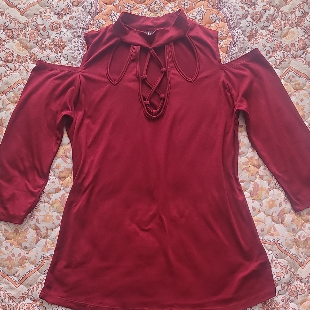 Elegant Burgundy Cold Shoulder Top
